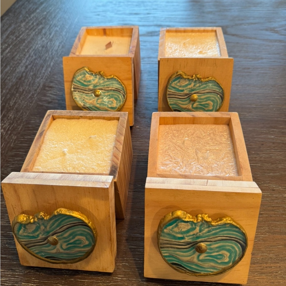 Ashland Coastal Prep Wood Lottoral Chic Container with candle Lot of 3